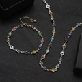 Gold stainless steel jewelry set with multi-colored enamel evil eye charms for women - Multicolor Enamel Evil Eye Necklace and Bracelet Set (8)
