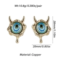 Halloween devil eye earrings in gold copper finish with evil eye and drip detail - Devil Horn Blue Green Eye (YSE008-1)