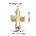 Detail shot of gold-plated copper cross pendant with matte texture and size specs - Frosted Geometric Cross (YSN107-09)