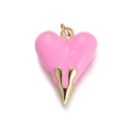 Detail of pink heart pendant with golden drip design and polished enamel finish - Pink