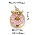 Pink enamel donut pendant with golden bow, copper jewelry charms 18x12mm for DIY earrings - Bowknot Donut (060-01)