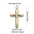 Detail view of 18K gold plated copper cross pendant with 63mm x 33mm dimensions - Embossed Geometric Cross (YSN107-11)