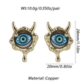 Detailed view of devil eye copper earrings with dimensions and gold-plated finish - Devil Horn Blue White Eye (YSE008-3)
