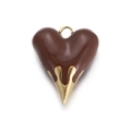 Modern lava heart pendant in dark brown enamel and gold finish for DIY jewelry - Dark Brown Style