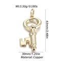 Detailed view of copper gold-plated key pendant showing dimensions 63mm by 30mm - Retro Ring Top Key Pendant (YSN107-12)