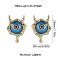 Detail of copper Evil Eye earrings with blue eye inlay and gothic horn design - Devil Horn Red Blue Eye (YSE008-4)