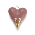 Dusty pink enamel lava heart pendant with irregular gold metal liquid edge finish - Pink Purple Style