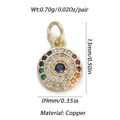 Ciondolo occhio del male 9mm in rame placcato oro con zirconi colorati per gioielli - Stile Malocchio con Pietre Multicolore (067-11)