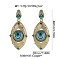 Detailed view of bohemian gold devil eye earrings with dimensions 48mm by 20mm - Radiant Green White Gem Eye (YSE008-6)