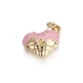 Close-up of heart-shaped pendant with pink glitter enamel and golden grid texture - Pink Glitter Heart Style