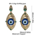 Detail view of gold-tone evil eye drop earrings with dimensions 48mm by 20mm - Radiant Vintage Eye (YSE008-8)