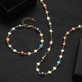 Gold evil eye jewelry set with colorful beads and heart-shaped chain links - Heart Link Multicolor Evil Eye Necklace and Bracelet Set (14)
