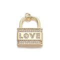 Gold plated enamel lock pendant with LOVE micro-pave cubic zirconia for DIY jewelry - Gold Micro Inlaid LOVE Lock Style