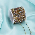 14K gold plated DIY chain with colorful zircon beads on a spool for jewelry making - 1 Meter per Piece / Multicolor (931-4)