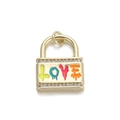 Gold padlock pendant with colorful LOVE graffiti and micro-pave cubic zirconia - Colorful Graffiti LOVE Lock Style