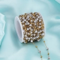 Gouden kralen en zirkonia bal DIY ketting voor sieraden maken op blauwe zijden rollen - Wit (931-1)