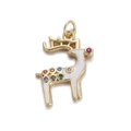 Golden reindeer pendant with white enamel and colorful cubic zirconia gems for necklace - Colorful Elk (YSN063-12)