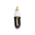 Capsule pendant with black and white enamel and happy lettering for jewelry - Black and White HAPPY Capsule Style