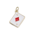 Golden Ace of Diamonds pendant in red and white enamel for DIY jewelry making - Poker Card Ace of Diamonds Style