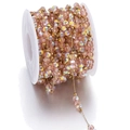 Pink AB coated crystal glass bead chain on golden spool for DIY jewelry making - Loose Chain Style / Champagne Pink (Gold Chain)