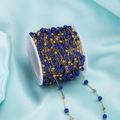 Blue zircon beads and gold chain on roll for DIY bohemian jewelry making accessories - 1 Meter per Piece / Blue (931-2)