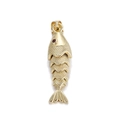 Detail eines goldenen Fisch-Anhängers mit Gliederschuppen und rotem Edelsteinauge - Gelenkfisch Rote Augen Form (6)