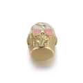 Gold-plated enamel cupcake charm bead with white icing and pink bow for jewelry making - Gold Cupcake 1 (Pink Bow)