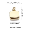 Detailansicht eines 12x10mm Kupfer-Anhängerverbinders mit Maßen und Gewichtangaben - Offene Rechteckige Schnurrklemme (YSN077-07) / Gold
