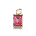 Elegant rectangle pink gemstone pendant with gold-plated four-prong setting for DIY jewelry - Pink Rectangle Gemstone Gold Base Pendant (074-01)