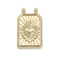 14K gold plated rectangular sacred heart pendant with sunburst rays and double rings - Sacred Heart Rectangular Relief (076-02)