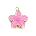 Pink sakura flower pendant with gold edges and shimmering enamel for DIY jewelry making - Pink Cherry Blossom (081-05)
