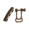 Detailed view of antique bronze braided texture metal bar and U-shape shackle for bracelets - Curved Three-Hole Style (BD591-1)
