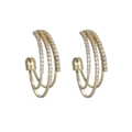 Triple-layer gold bow earrings with pavé cubic zirconia on triple curved bands - Triple Layer Rhinestone Style (40-01)