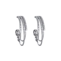 Triple-row silver hoop earrings featuring micro-pave cubic zirconia accents - Silver Triple Layer Rhinestone Style (40-02)