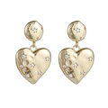 Vintage golden heart-shaped drop earrings with star-patterned zircon inlay detailing - Vintage Star Heart Style (40-03)