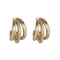 Three-layer interlocking gold hoop earrings with sparkling cubic zirconia settings - Interwoven Triple Layer Style (40-04)