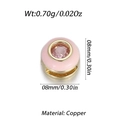 Pink enamel round charm spacer bead in brass with center zircon stone inlay, 8mm size - Pink Round Bead (YSD012-08)