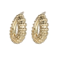 Golden hoop earrings featuring unique spherical bead textures and stud closure - Beaded Texture Style (40-05)