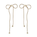 Champagne gold bow earrings with long tassel snake chains and metal beads finish - Bowknot Tassel Style (40-06)