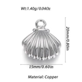 Silver shell-shaped copper pendant with dimensions 15mm by 20mm and 1.40g weight - Silver Scallop Pendant (YSN106-04)