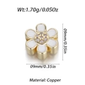 Golden flower charm with white petals and zircon center, 9mm diameter copper bead - White Flower Bead (YSD012-11)