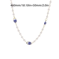 Collana di perle occhio di Allah dorata con ciondoli smaltati blu e catena da 46cm - Occhio Blu con Perla Artificiale