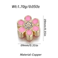Pink enamel flower bead spacer in copper gold plating with zircon center stones - Pink Flower Bead (YSD012-13)