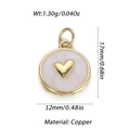 Detail of 12mm pink marble heart pendant in copper with size and weight metrics - Pink Texture Heart Round Pendant (YSN106-09)