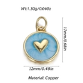 Golden copper ocean style round charm with light blue enamel and a mini heart center - Light Blue Enamel Heart Round Pendant (YSN106-10)