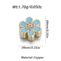 9mm flower bead with light blue enamel and sparkling zircons in a gold copper finish - Blue Flower Bead (YSD012-15)