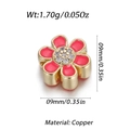 Pink enamel 6-petal flower copper bead with zircon inlay for DIY jewelry design - Purple Flower Bead (YSD012-16)
