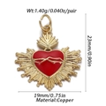 Red enamel heart pendant in copper gold plating with sunburst texture and 23mm size - Sacred Heart Sunburst Style (765-1)