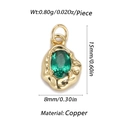 Gold-plated copper pendant with green zircon and irregular textured finish 15mm - Irregular Pleated Emerald Style (135-5)