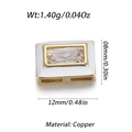 White enamel rectangle copper slider bead with clear stone for DIY jewelry making - White Rectangle Bead (YSD012-17)